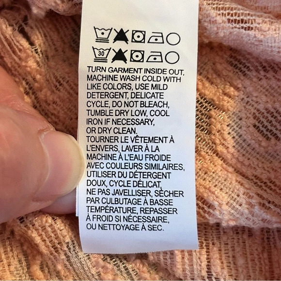 Lucky Brand Womens M Blush Pink Crochet 3/4 Sleeves Boho Top Sheer Square Neck - Picture 8 of 10